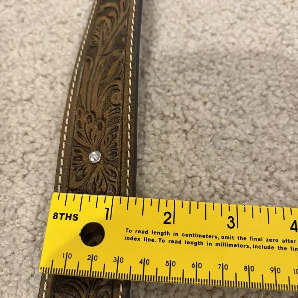 NWOT Shyanne Women’s Floral Western Leather Brown Belt Rhinestone Buckle-small
